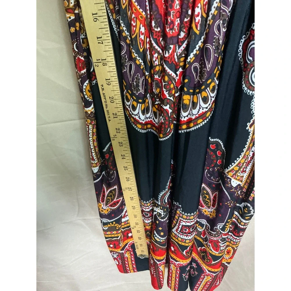 Cristina Love Paisley Empire Waist Dress Womens XL Black Red Excellent Boho Midi - Picture 11 of 12